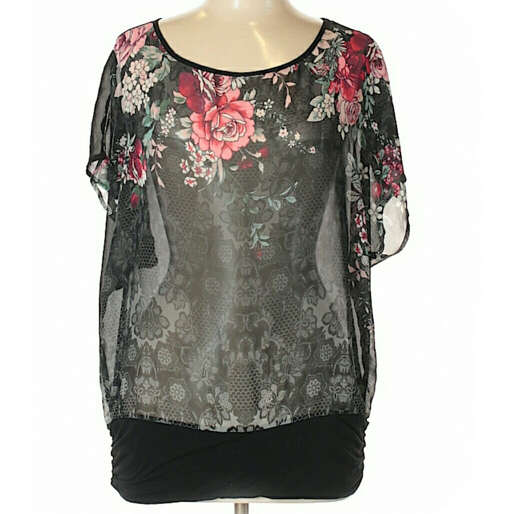 Short sleeved sheer floral blouse